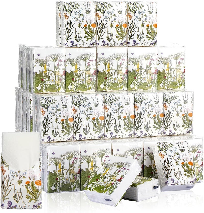 Fourluoo 100 Pack Pocket Tissues Individual Packs Bulk 3 Ply Mini Wallet Facial Tissues Travel Size for Spring Summer Wedding Party Supplies(Wildflower) - Image 1